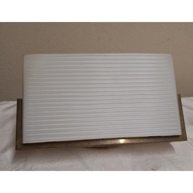 Vintage Minimalist Wall Lamps with Brass Brackets and Opaque White Fluted Glass Shades, 1960s, Set of 2 For Sale - Image 10 of 12