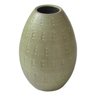 Ovoid Ceramic Vase in Green Glaze, 1960s For Sale