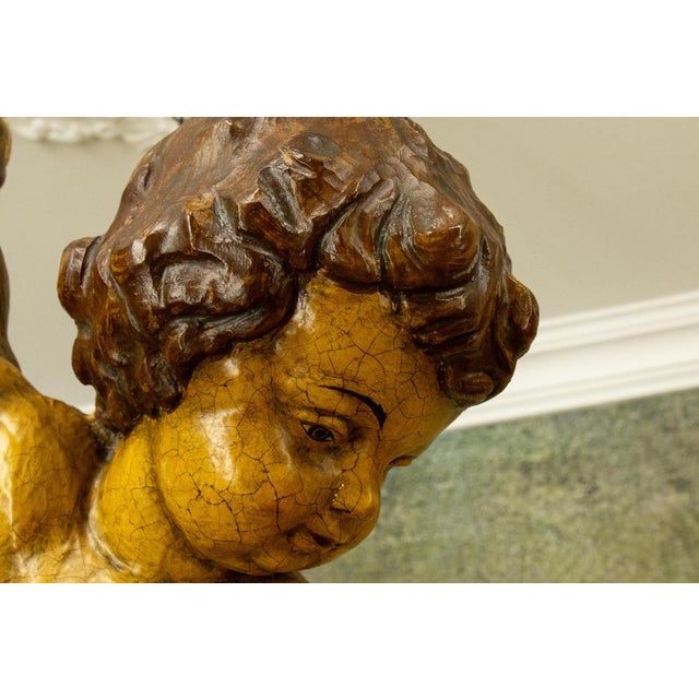 Baroque German Baroque Revival Style Polychromed Carved Wood Putto Figure For Sale - Image 3 of 18