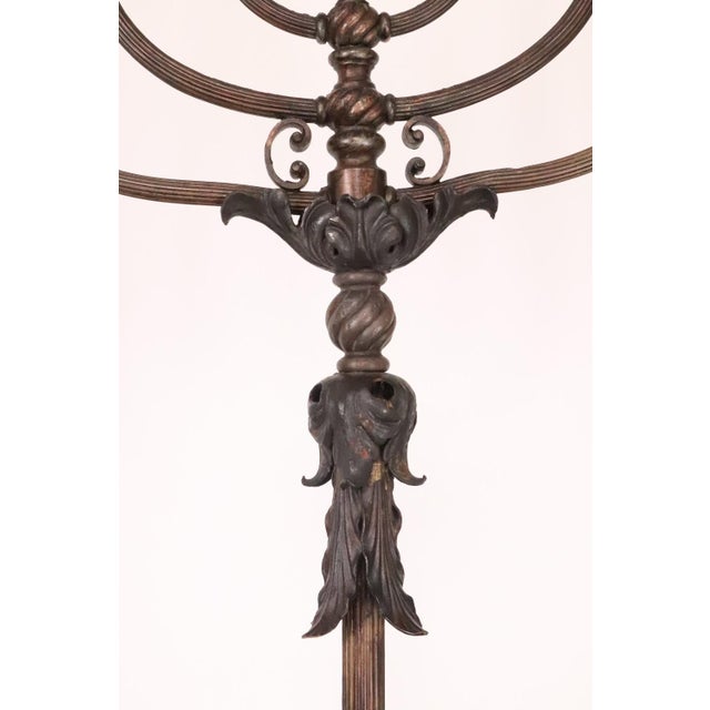 Pair of Bronze Electrified Standing Menorah Candelabras For Sale - Image 4 of 13
