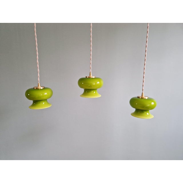 Vintage Pendant Lights in Green Opaline Glass, 1960s, Set of 3 For Sale - Image 11 of 16