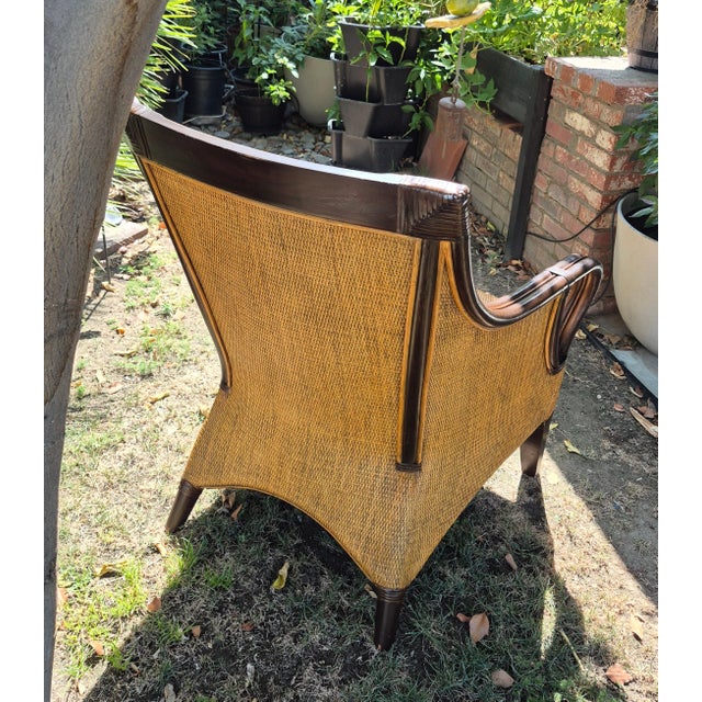 Mid 20th Century British Colonial Style Woven Rattan Wingback Armchair For Sale - Image 4 of 10