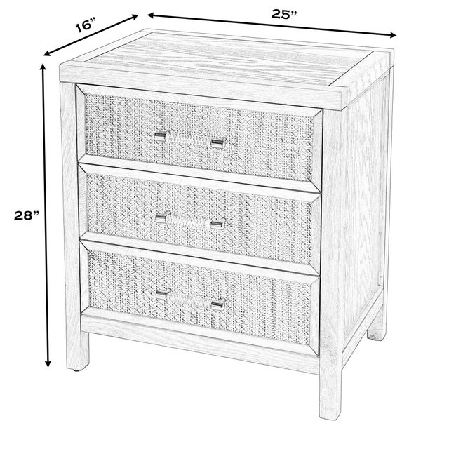 Spritely Home Accent Furniture Mesa 25 in. W Rectangular Cane and Solid Wood 3 Drawer Nightstand, Natural & Cane For Sale - Image 4 of 11