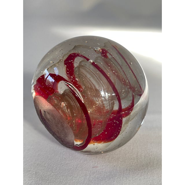Metal Italian Red and Gold Aventurine Spiral Swirl Clear Glass Paperweight For Sale - Image 7 of 7