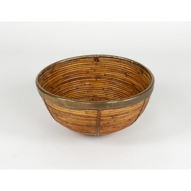 Midcentury Modern Bowl in Rattan with Wicker and Brass, 1970s For Sale - Image 9 of 12