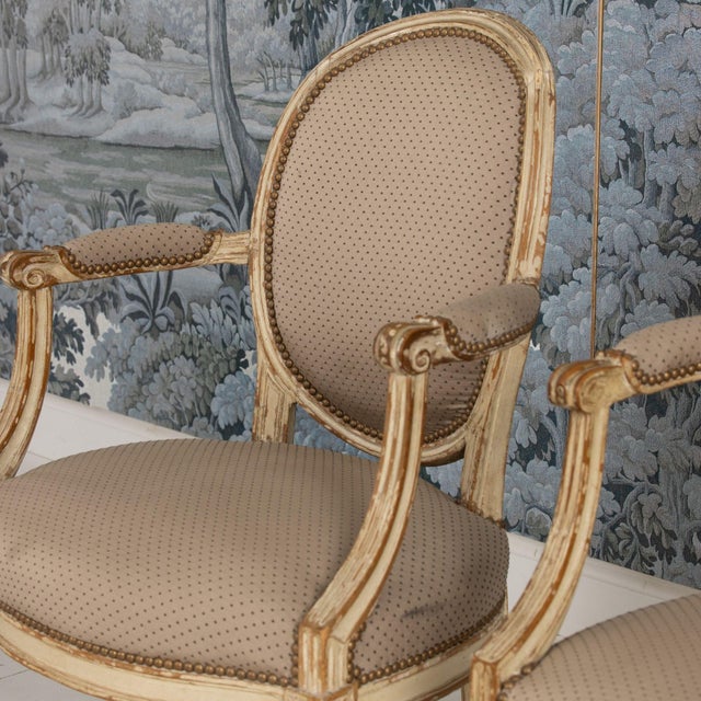 Pair of 18th C. French Louis XVI Fauteuils in Original Paint, Signed For Sale - Image 15 of 16