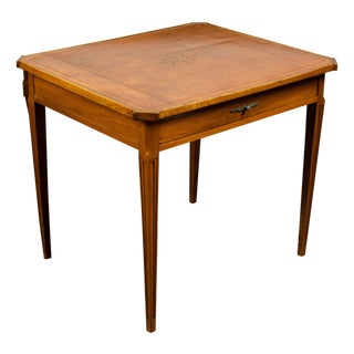 French 19th Century Walnut Side Table with Gilt Embossed Leather Top and Drawer For Sale