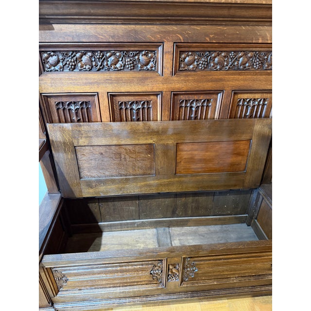 Wood Antique Heavily Carved German Bench Oak 1800s For Sale - Image 7 of 10