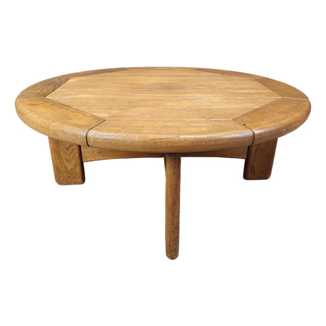 Danish Oak Round Coffee Table, 1960s For Sale