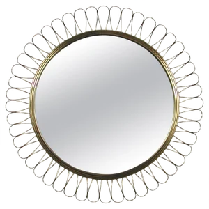Mid-Century Swedish Sculptural Round Brass Wall Mirror, 1950s