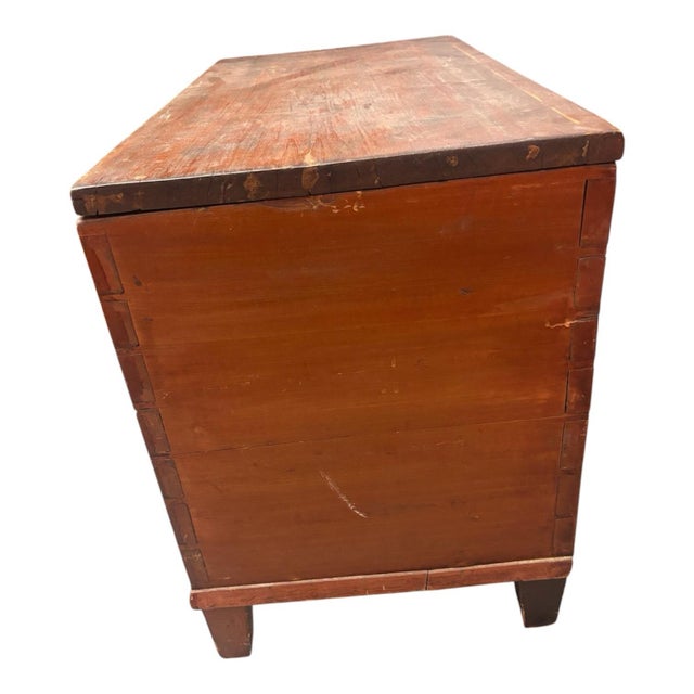 Dovetail Antique Wood Trunk Primitive Wood Box With Candle Box Hope Chest Coffee Table For Sale - Image 4 of 8
