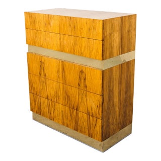 1970s Rosewood & Brass Highboy Dresser by Milo Baughman for Thayer Coggin For Sale