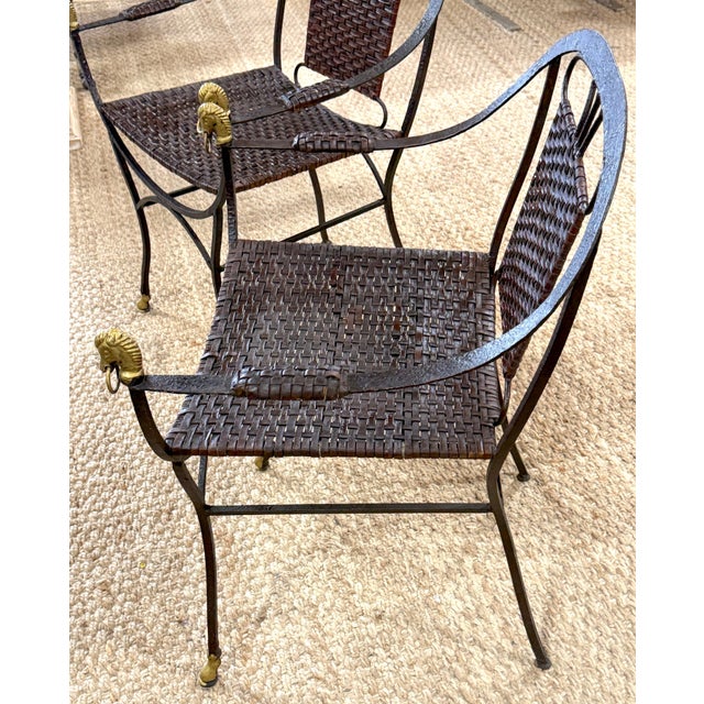Pair Maison Jansen Style Equestrian Curule Chairs with Gilt Horse Heads For Sale - Image 6 of 10