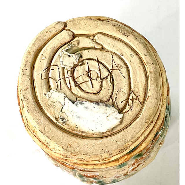 Vintage, Large, Studio Art Pottery Vase-Exposed Coil Rope, Wrap Design – In a Brutalist Design – Signed Sheila on the Bottom For Sale - Image 6 of 6