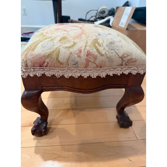 Vintage Needlepoint Footstool For Sale - Image 4 of 4