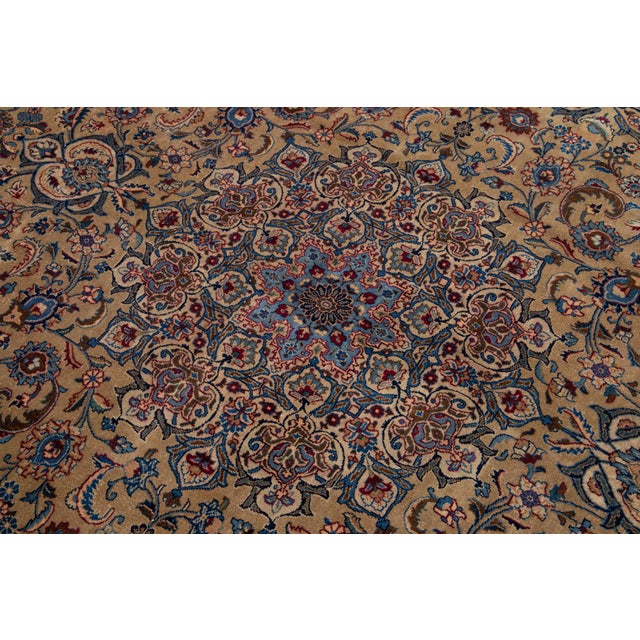 Textile Brown Vintage Kashan Handmade Wool Rug With Rosette Motif For Sale - Image 7 of 8