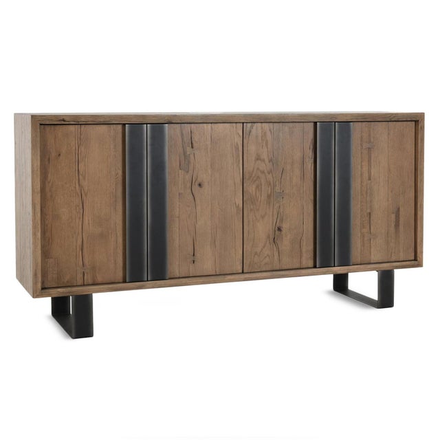 Modern salvaged oak wood and iron four door buffet / sideboard. Each will vary in exact coloring, grain, and inherent...