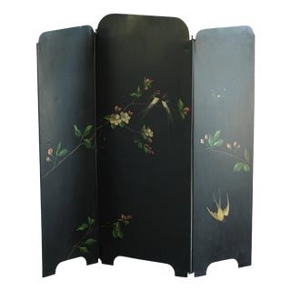 Hand-Painted Iron Folding Screen with Birds and Flowers, 1950s For Sale