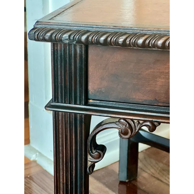 1940s Mahogany Chippendale Style Coffee Table With Leather Top and Drawers by Imperial For Sale - Image 9 of 12