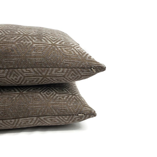 Mid-Century Modern F. Schumacher Cosmati Chenille in Smoke Pillow Cover - 20" X 20" Light Gray and Dark Gray Geometric Pattern Cushion Case For Sale - Image 3 of 6