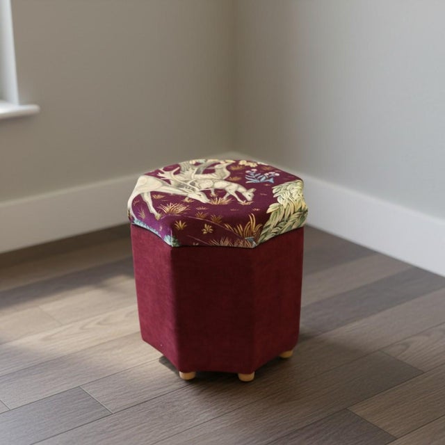 Star-Shaped Sewing Ottoman in The Brook Velvet from Morris & Co., 1950s For Sale - Image 4 of 10