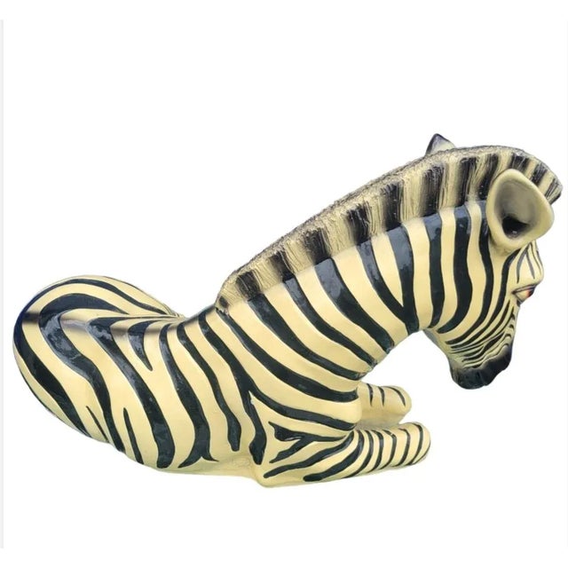 Fitz and Floyd Vintage Yellow Black Large Italian Sitting Regency Zebra Room Decor Statue For Sale - Image 4 of 11