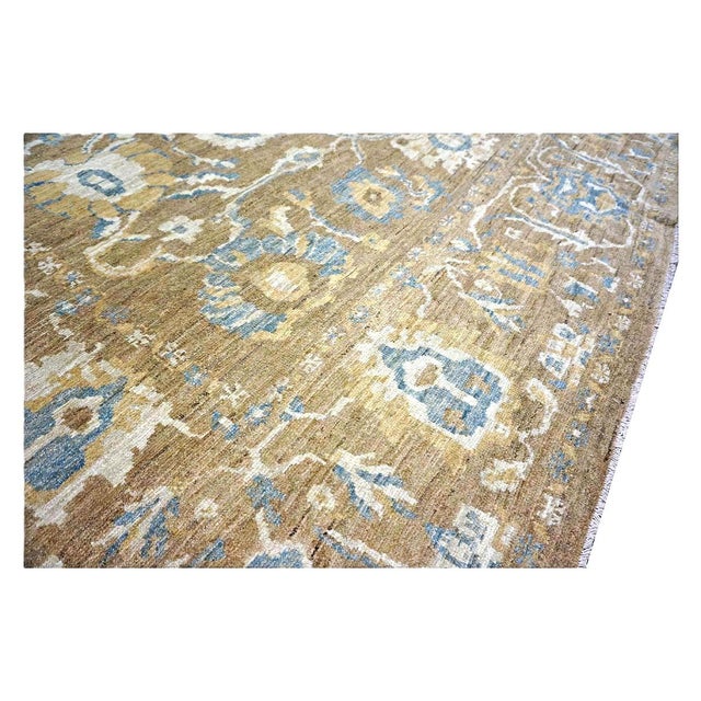Persian Sultanabad Wool 10 x 20 Taupe, Ivory & Light Blue Handmade Gallery Area Rug #1141324 For Sale - Image 15 of 18