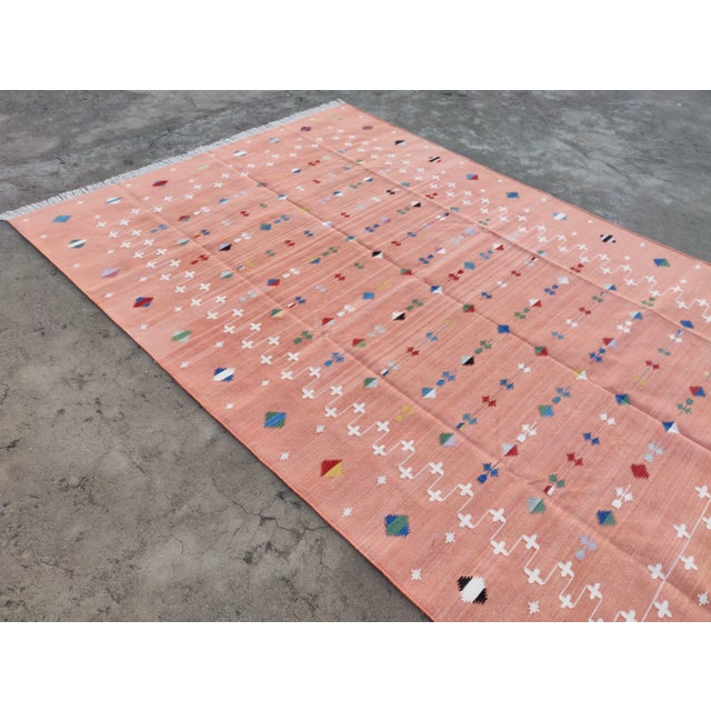 Handmade Cotton Shooting Star Rug, Pink Multi 6'x9' For Sale - Image 6 of 11