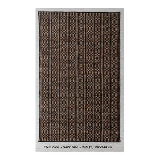Black Cotton Jute Boho Hand Woven Herringbone Pattern Nordic Scandinavian Decor 10x14 Ft. For Sale