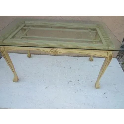 1980s Thomasville Chippendale Style Ball and Claw Wood Dining Room Table with Glass Top For Sale - Image 10 of 13