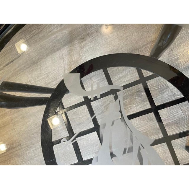 1940s Round Coffee Table in Ebonized Wood and Screen-Printed Glass by Paolo Buffa, 1940 For Sale - Image 5 of 15