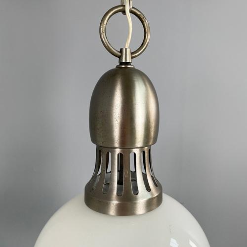 Mid-Century Italian Modern Hanging Lights in Opaline Glass and Metal, 1960s, Set of 2 For Sale - Image 10 of 16