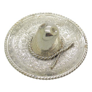 Vintage Mexican Handmade Genuine Sterling Silver 925 Traditional Sombrero Hat Figurine, 1970s For Sale
