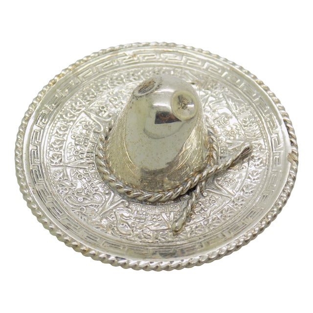 Vintage Mexican Handmade Genuine Sterling Silver 925 Traditional Sombrero Hat Figurine, 1970s For Sale