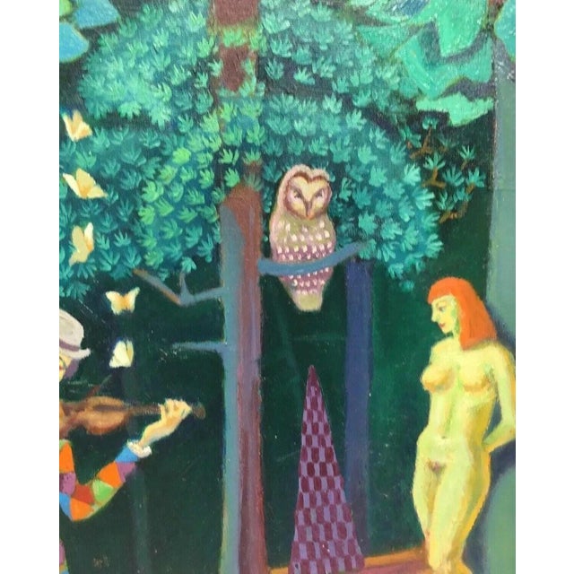 Monberg-Elsdorf Max, 1900 Autodiktat Copenhagen National-Museum Harlekin Eule, 1950s, Oil on Canvas For Sale - Image 7 of 11