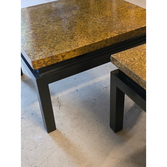 Mid-Century Modern Black Lacquered Side Tables with Gold-Painted Metal Top, 1960s, Set of 2 For Sale - Image 9 of 12