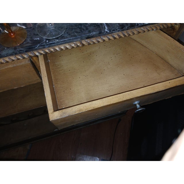 1950s Vintage Brass Marble Wood and Leather World Map Large Half Circle Dry Bar For Sale - Image 9 of 18