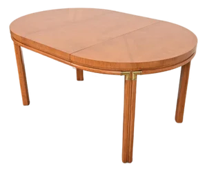 Drexel Mid-Century Hollywood Regency Campaign Pecan Wood Extension Dining Table, Newly Refinished