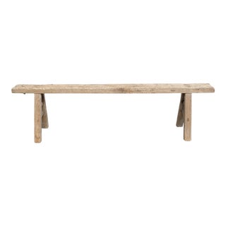 Vintage Elm Wood Skinny Bench With Thick Top For Sale