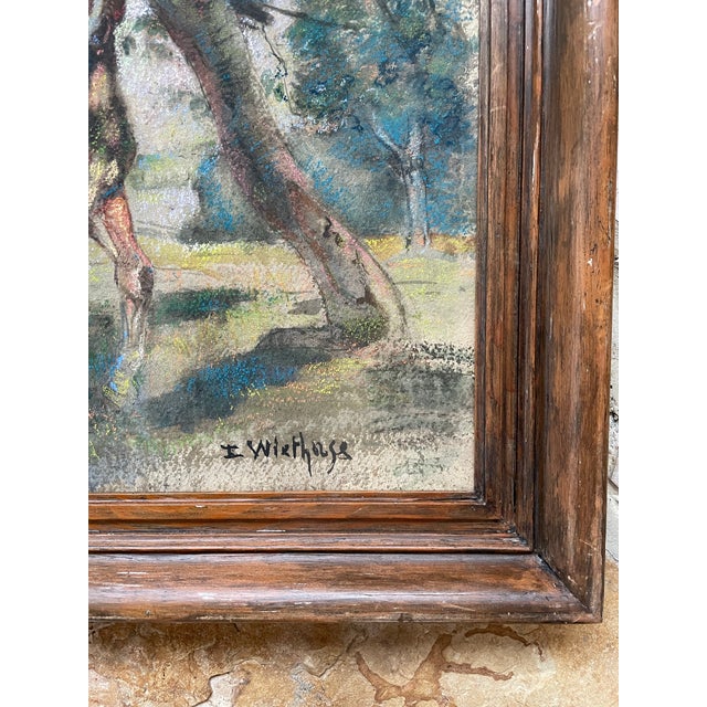 Green Vintage Horse Pastel Painting For Sale - Image 8 of 9