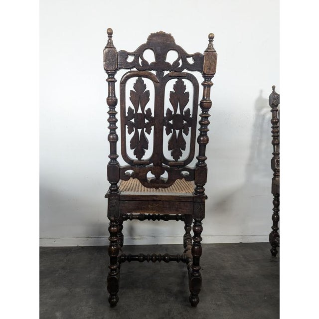 Brown Henri II Chairs in Openwork Carved Oak with Caned Seats, Set of 6 For Sale - Image 8 of 11
