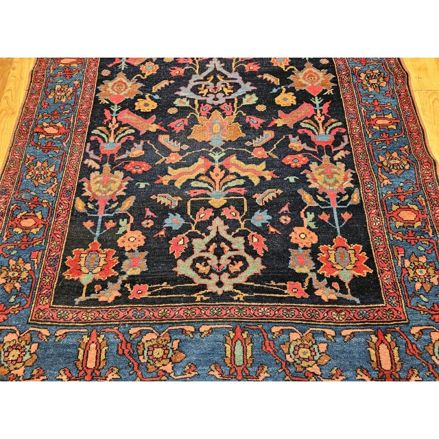 Antique Persian Malayer Rug, Hand-Knotted Wool, Geometric Pattern, 5x7, Navy and Green For Sale - Image 11 of 16
