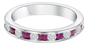 Eternity Diamond & Ruby Wedding Band 1.00cttw 14k White Gold, Size 7.25