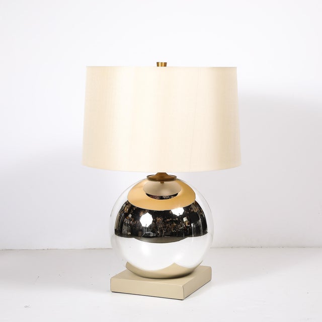 Metal Modernist Mercury Glass Table Lamps With Leather Wrapped Bases by Lorin Marsh For Sale - Image 7 of 17
