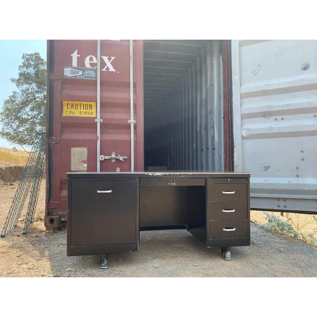 Cole Steel Vintage Mid Century Art Metal Executive Desk For Sale - Image 4 of 13
