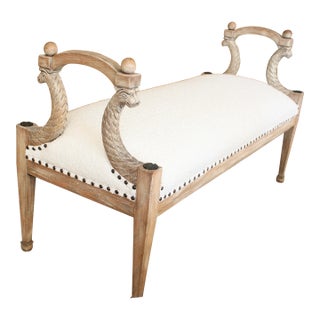 "Baker"Carved Rococo Style Bench Serpents/Bouclé Upholstery For Sale