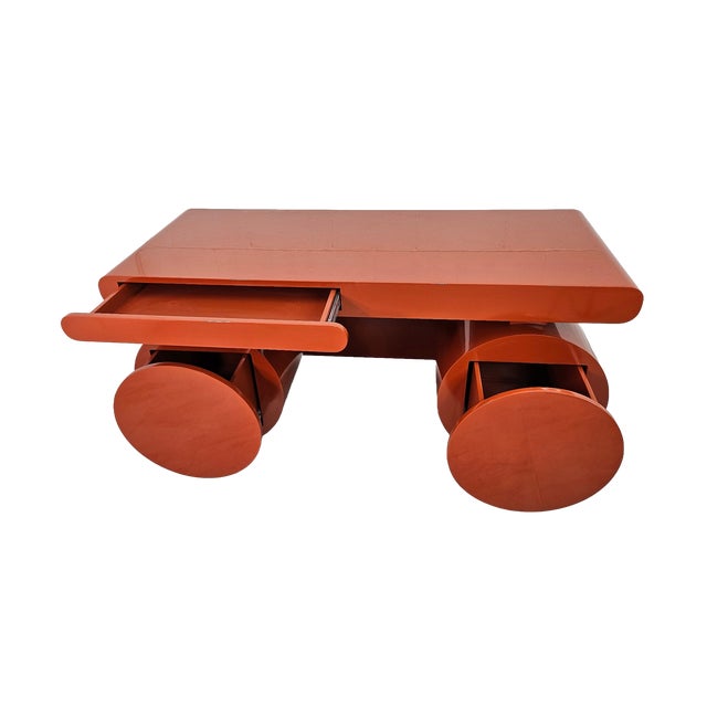 Sculptural Postmodern Burnt Orange Desk With Cylindrical Pedestals, 1980s For Sale - Image 4 of 12