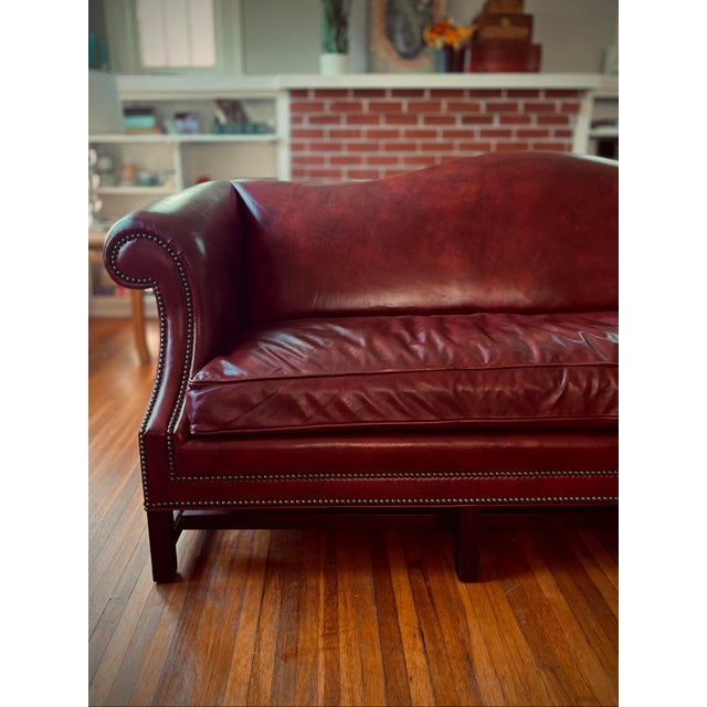 Mid 20th Century Gunlocke Oxblood Leather Camelback Sofa With Nailhead Trim For Sale - Image 10 of 13