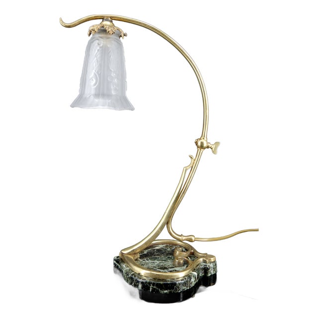 Art Nouveau Desk Lamp in Bronze and Marble, France, 1890s For Sale