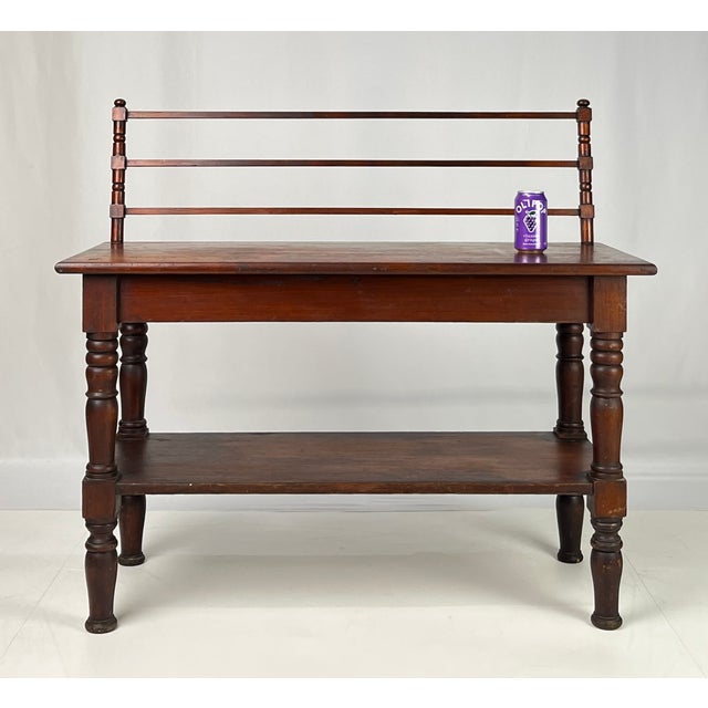 Antique Rustic Wood Baker's Rack / Wash Stand With Slotted Gallery & Lower Shelf For Sale - Image 13 of 13